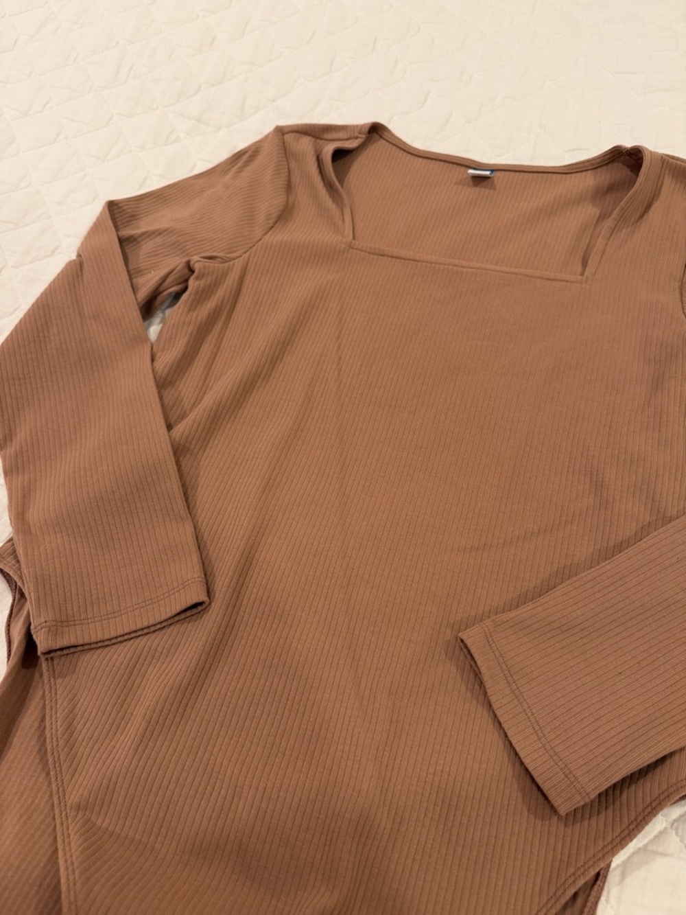 Ribbed Square Neck Long-Sleeve Bodysuit - Brown - Picture 3 of 3